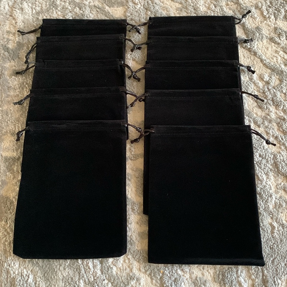 Black Faux Velvet Drawstring Jewelry Bag Pouches. Set of 10.